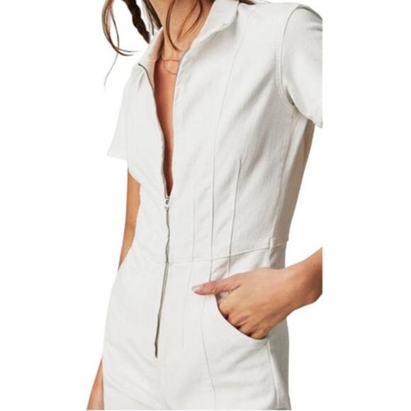 We The Free Jayde Flared Denim Jumpsuit White Size L NWOT Free People Boho - Picture 2 of 10